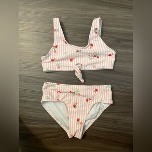 Old Navy Pink and White Striped Bikini with strawberry print two piece size S6/7